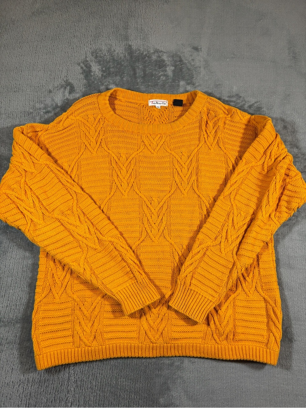Vintage Talbots Women's Cable Knit Crew Sweater - Mustard Yellow